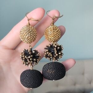 Elegant Gold and Black Beaded Earrings